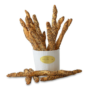 FILONCINI RUSTICI AI TRE SEMI BREADSTICKS (Breadsticks with Flax, Sesame, and Poppy Seeds)